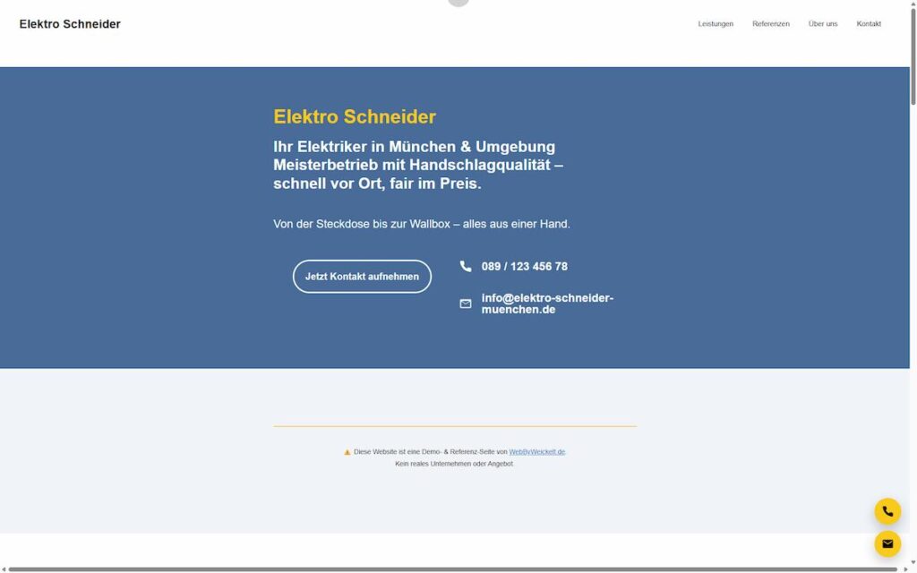 Demo-Website von Elektro Schneider – Beispiel für klare, strukturierte Websites wie ich sie auch für Personal Trainer erstelle.